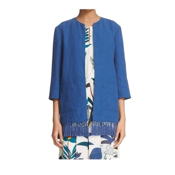Tory Burch Emily Fringe Trim Linen Jacket - Picture 2 of 9